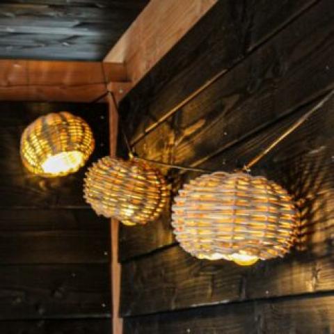 Hanglamp rotan lampion set van 10