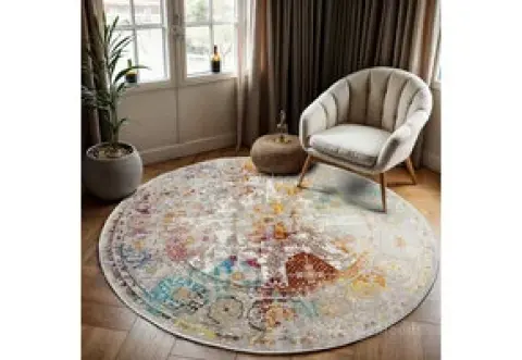 Picasso Feraghan Vintage Rond Vloerkleed Multi / Beige Laagpolig
