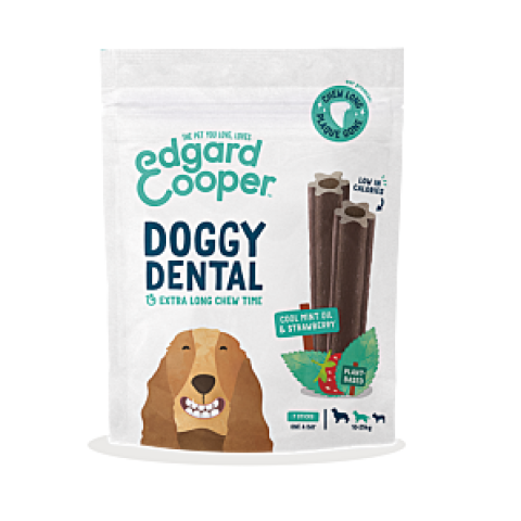 Edgard & Cooper Doggy Dental Sticks Frisse Muntolie & Aardbei Medium 7 per zak hondenvoer