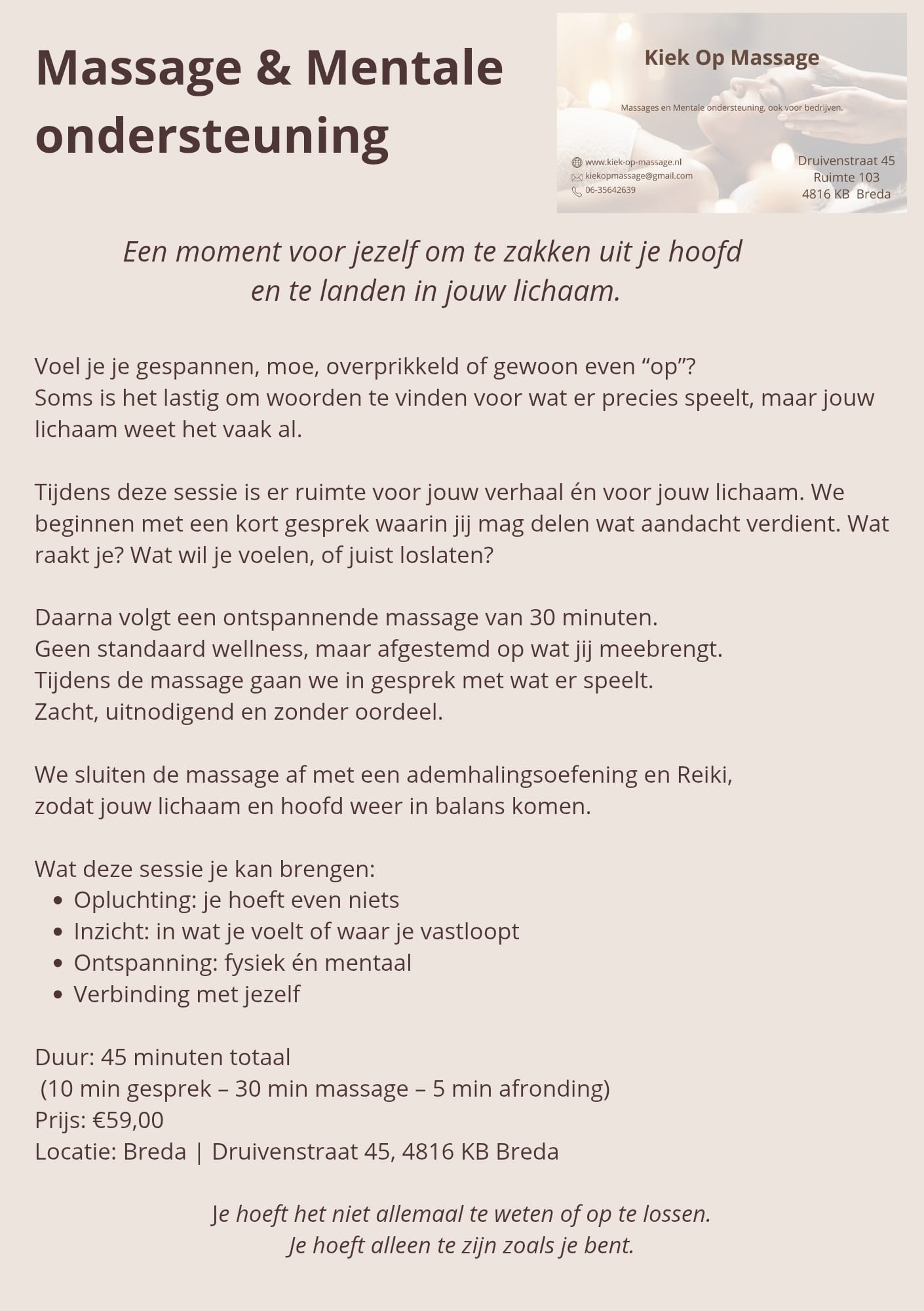 Massage & Mentale Ondersteuning