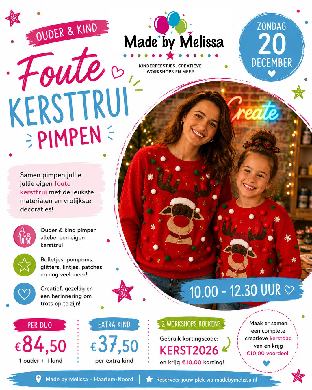 Kerstworkshops ouder en kind: 10 euro korting met code KERST2026