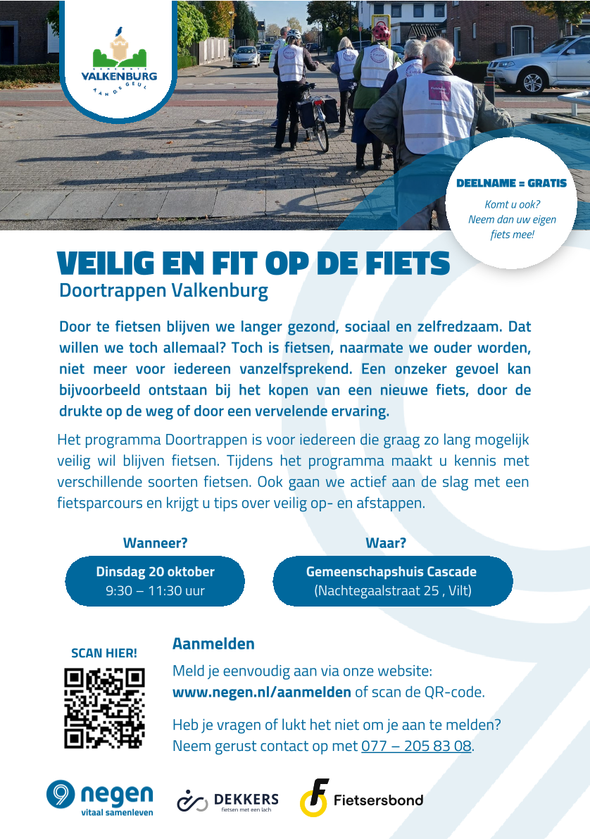 Gratis Doortrappen in Valkenburg voor senioren. Veilig en fit fietsen met Dekkers Tweewielers